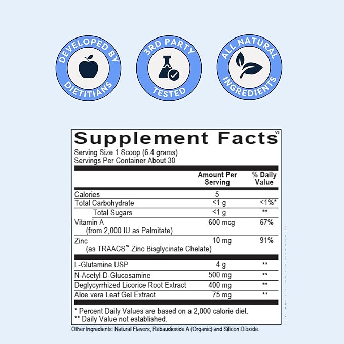 The Gut Soother L-Glutamine Powder Supplement: Restore Gut Lining, Soothe Digestive Discomfort While Promoting Overall Gut Health, 30 Servings (Vanilla)