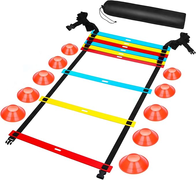 Agility Ladder Speed Training Equipment, 9 Rung 13FT Sports Agility Ladders Set Workout Ladder with 10 Disc Cones for Soccer, Speed, Football Fitness Feet Training