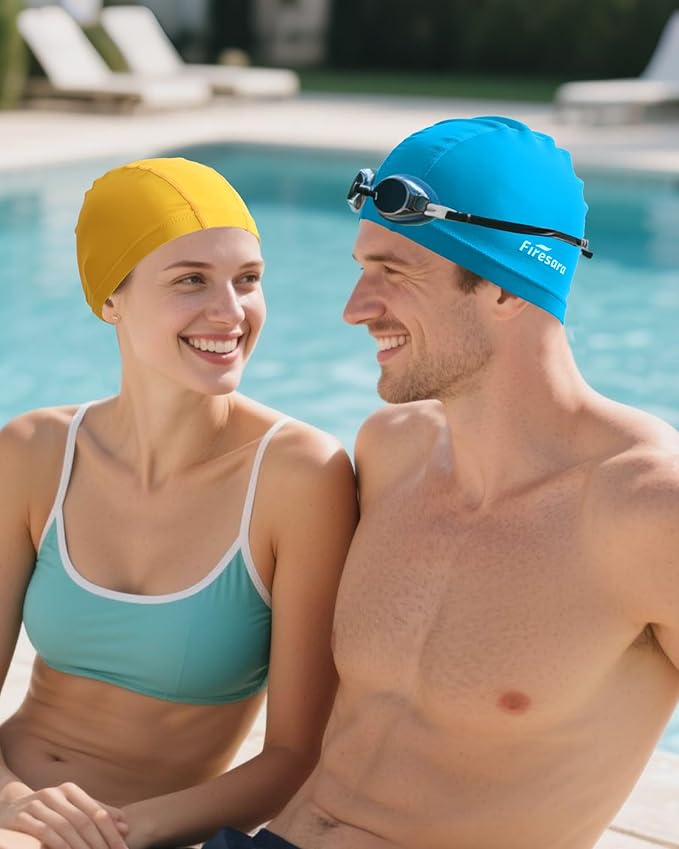 Firesara Fabric Swim Cap, High Elasticity Swimming Cap Keeps Hair Clean Breathable Fit Both Long Hair Short Hair, Swim Caps Woman Girls Men Kids One Size Hat