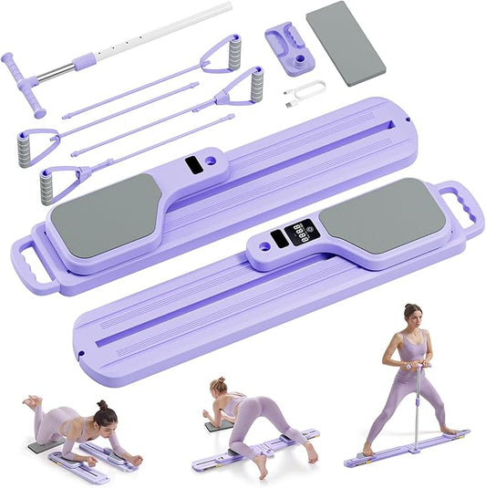 Pilates Equipment, Pilates Board - Multifunctional Pilates Reformer, Reformer Pilates Machine with Reps,Kcal & Timer Display, Home Pilates Kit with Resistance Bands - Workout Sets for Women
