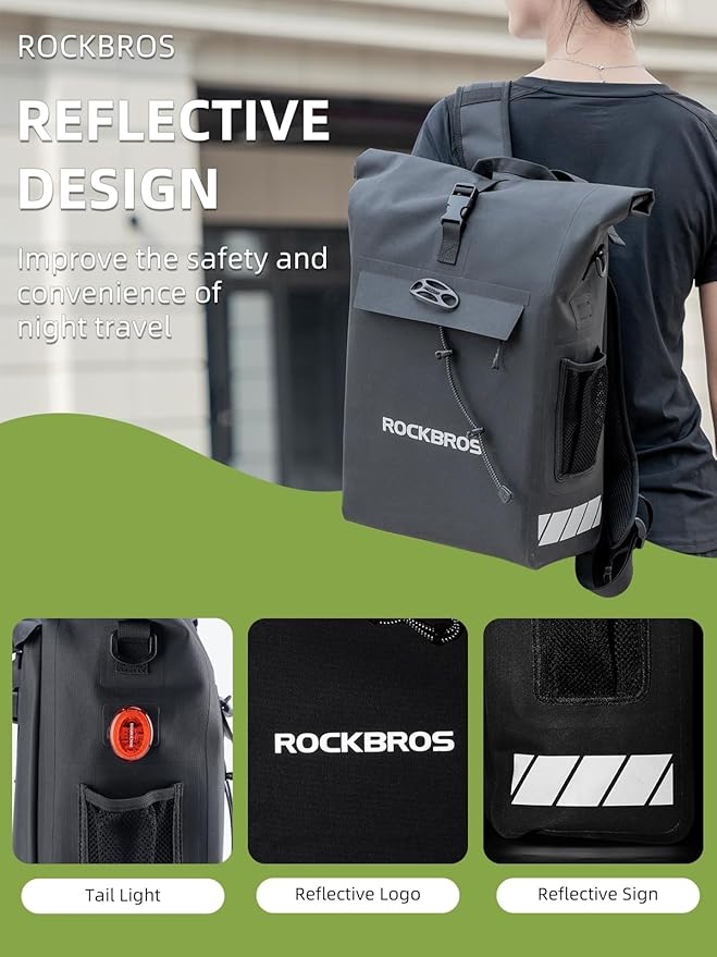 ROCKBROS Bike Pannier Bag Back Shelf Bag Bicycle Hanging Bag Waterproof Backpack Hand-held Backpack Rainproof Riding Equipment Mountain Road Bicycle
