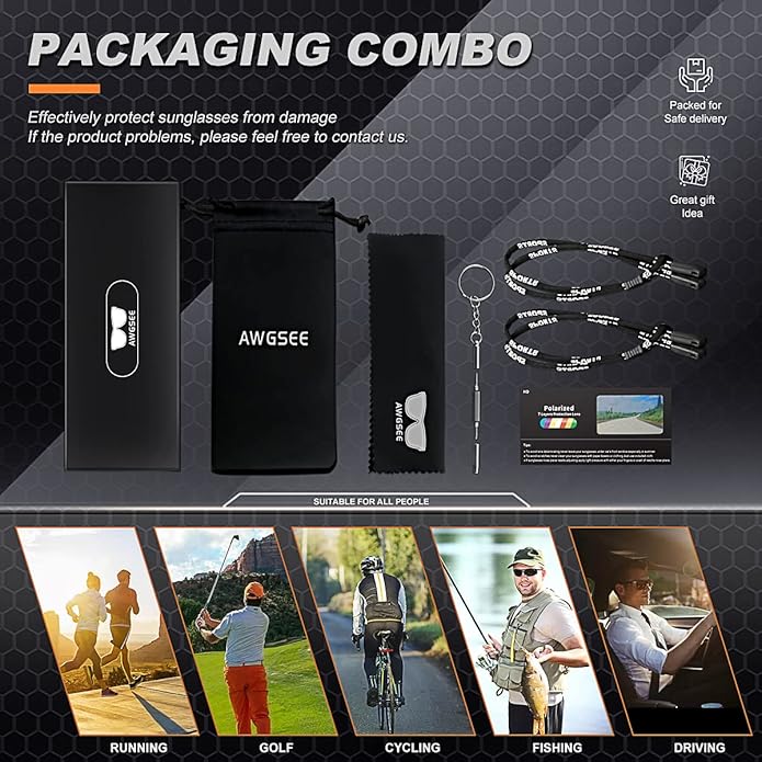 Polarized Sports Sunglasses for Men 100% UV Protection Wrap Around Unbreakable Sun Glasses for Fishing Driving