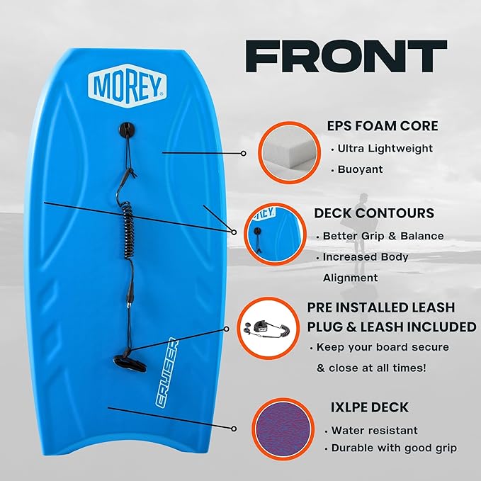MOREY® Cruiser, The Original Bodyboard; 42.5 in Full Size Body Boards for Beach, for All Skill Levels, Engineered with HDPE Slick Bottom for Speed, Front Deck Contours for Grip (2025 Model)