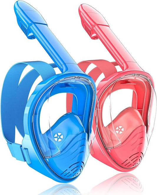 QingSong Kids Snorkel Mask Full Face, Snorkeling Set with Camera Mount, Foldable 180 Degree Panoramic View Snorkeling Gear Anti-Fog Anti-Leak