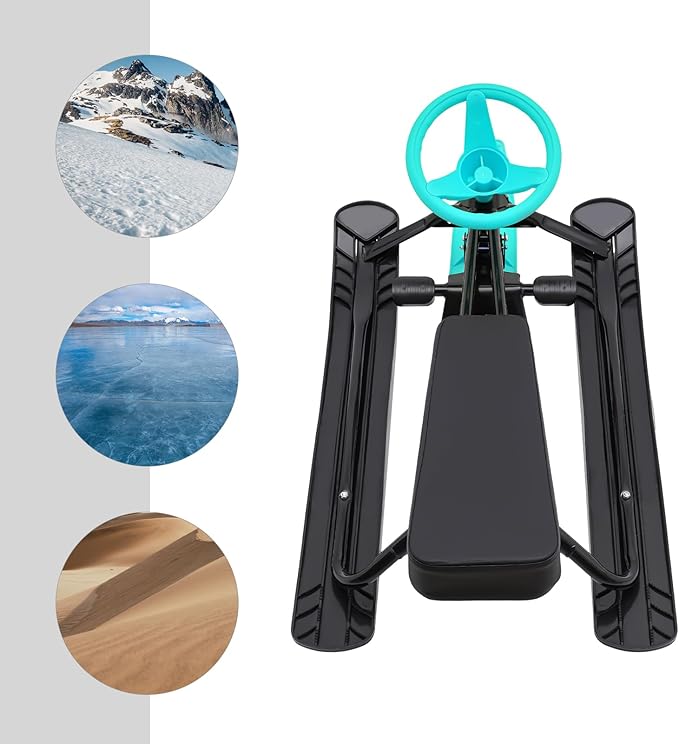 Snow Racer Sled, Ski Sled Slider Board with Steering Wheel, Twin Brakes, Anti-Slip Pedal, Snow Sled for Kids