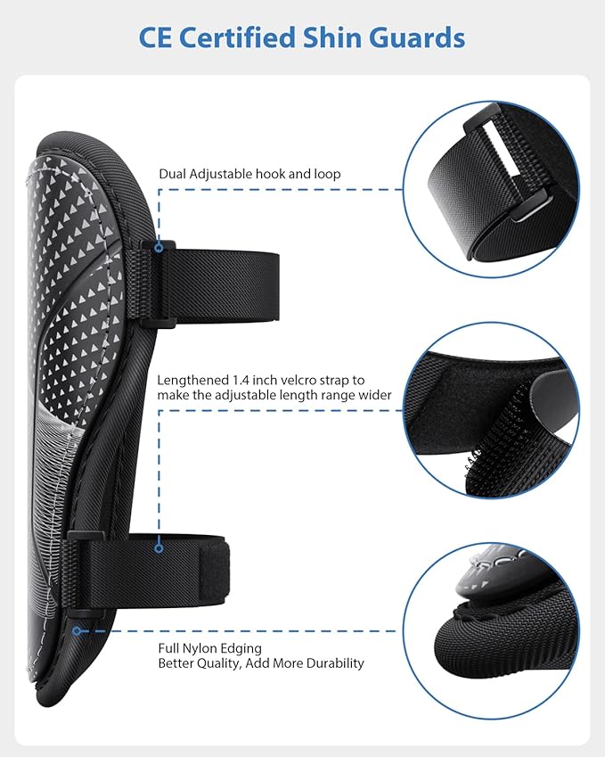 Shin Guards Soccer Kids Youth, CE Certified Airsfish Shin Guard Protection Gear for 2-18 Years Old Boys Girls Teenagers High Impact Resistant Breathable Comfortable 1 Pair 4 Sizes