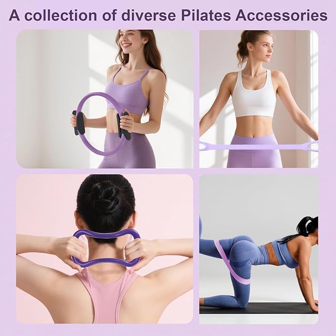 Pilates Ring Set –Home Pilates Equipment for Women Kit with a 14-inch Pilates Ring and 9.8-inch Pilates Ball,5 Resistance Bands for Beginners—Train Muscles, Flexibility & Core Strength at Home