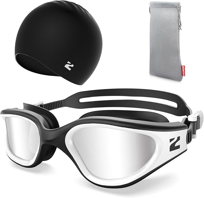 ZIONOR G1 Lite Swim Goggles with Swim Cap Comfortable Anti-fog Swimming Goggles Cap Set for Adult Men Women