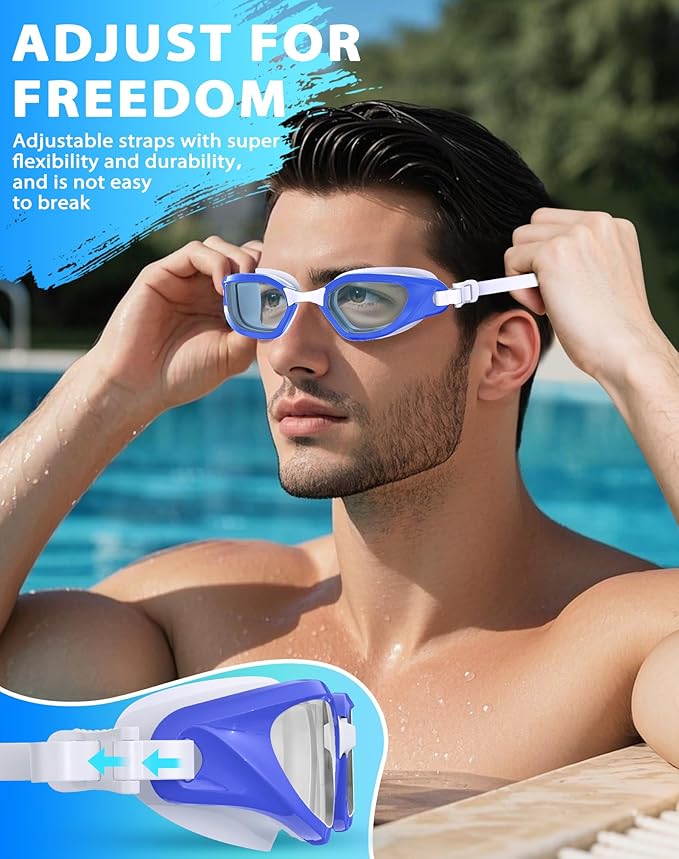 Swim Goggles, Unisex Adult Swimming Goggles Anti Fog Anti UV No Leakage Wide View for Men Women Youth