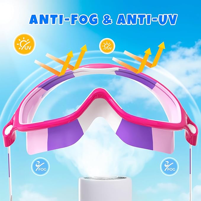 Swim Goggles for Kids 3-15 with Earplugs Large Frame Anti-Fog/UV Swimming Goggles for Boys Girls Toddler 2PCS