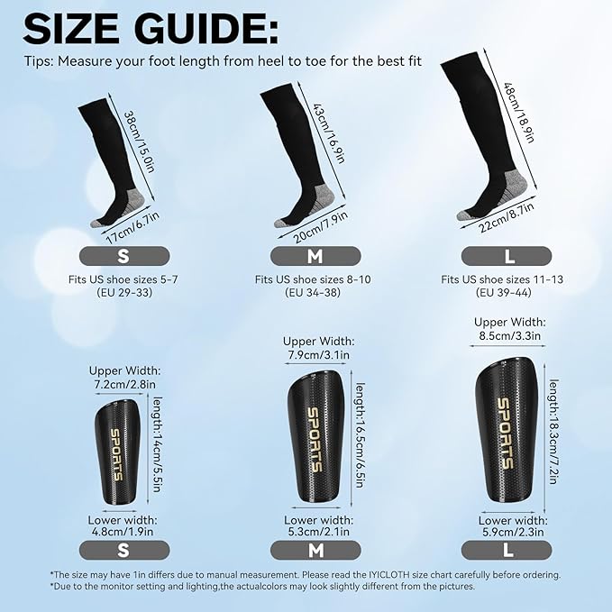 Youth Soccer Shin Guard Socks, Built-in Protective Pads, Kids Knee High Football Athletic Team Socks for Boys Girls