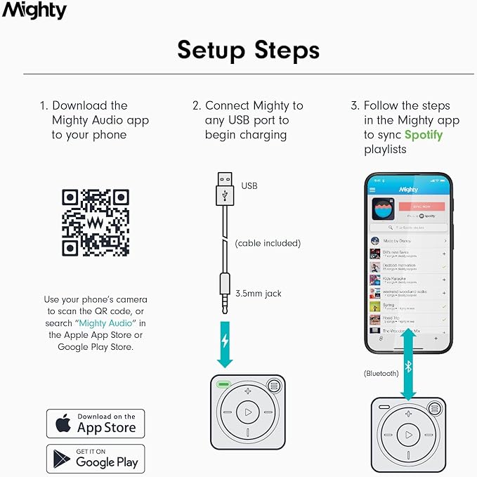 Mighty Wave Waterproof IPX7 Spotify & Amazon Music Player - Includes Waterproof Wired Headphones - Perfect for Swimming - Music + Podcasts