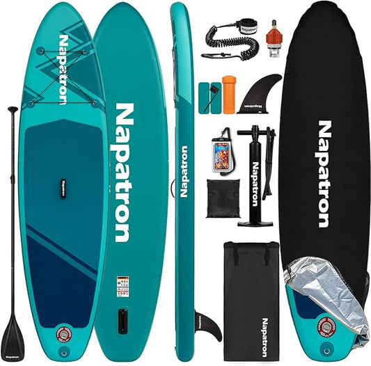 Napatron Family Inflatable Stand Up Paddle Board, Sup,Stable Wide Design,350LBS Capacity,Complete Paddle Board Package with Fast Action Pump,Leash,Ideal for Beginners/Youth & AllSkill Levels