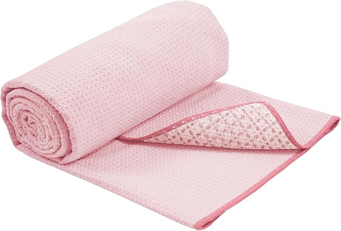 S&T INC. Yoga Mat Towel with Non-Slip Grip, Enhanced Silicone Grip, Soft and Absorbent for Gym, Pilates, and Hot Yoga Mat, 1 Pack, 24 inches x 72 inches, 340GSM, Pink
