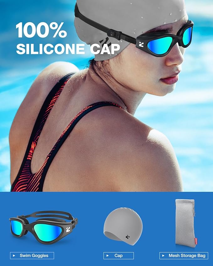 ZIONOR G1 Lite Swim Goggles with Swim Cap Comfortable Anti-fog Swimming Goggles Cap Set for Adult Men Women