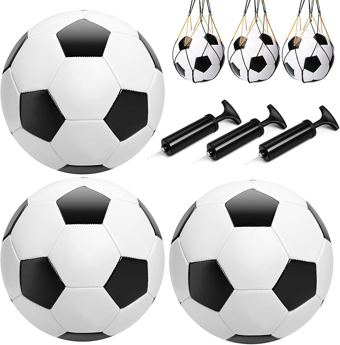 Soccer Ball Size 3/4/5 with Pump & Bag - Pack of 1, 2 or 3 - Official Size & Weight - Classic Black & White - Indoor Outdoor Use - Durable & Long-Lasting - Ideal Gift for Toddler, Kids, Youth & Adults