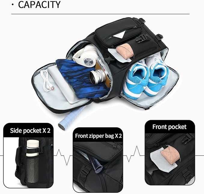 Kalesi Gym Duffle Tennis Bag Backpack 4-Way Waterproof with Shoes Compartment for travel Sport Hiking laptop (Black 02)