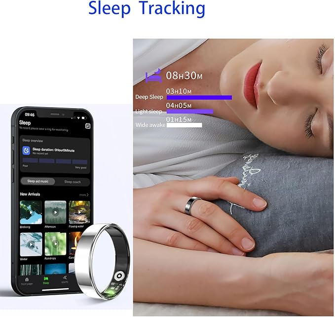 Fitness Tracker, Smart Ring for Women Men, Sleep Tracker Ring with 24/7 Heart Rate Monitor, Fitness Ring with Activity Tracker, Step Counter, Calorie Pedometer, No APP Fee, iOS Android (Silver, 7)