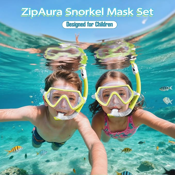 Snorkeling Gear for Kids, Kids Snorkel Set for Ages 3-14, Anti-Fog Diving Mask and Dry Top Snorkel Combo Set, Unisex Swimming Goggles