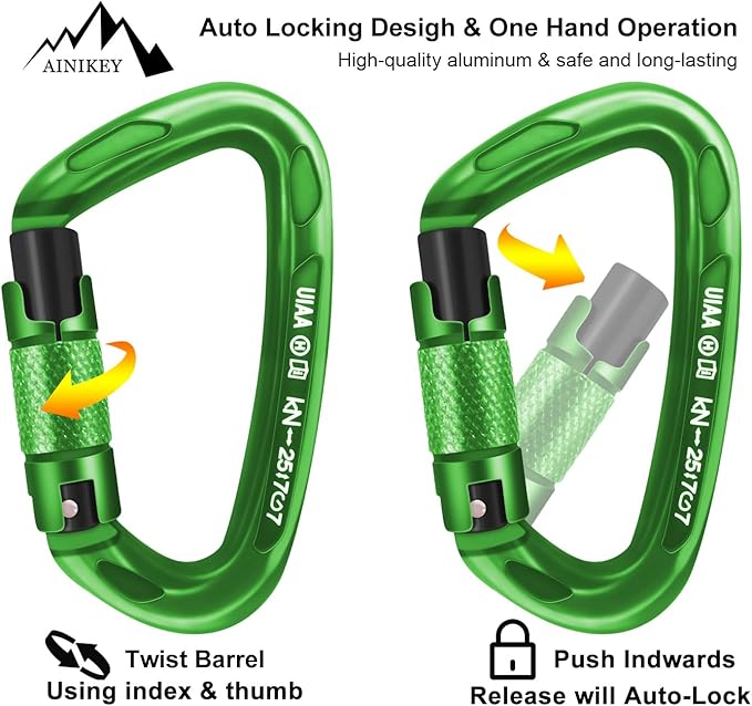 Climbing Carabiner Clips 25kN Auto Locking Carabiner, Professional Heavy Duty Large Locking Carabiner Clips for Rock/Ice Climbing Rappelling Rescue Swing etc, D Shaped, Large Size