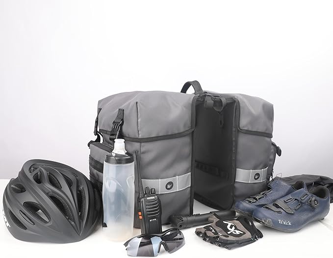 Rhinowalk Bike Pannier Bag 40L Double Pannier Bags Saddle Bags for Rear Rack Bicycles With Carrying Handle With Reflective Trim Professional Cycling Accessories-Grey