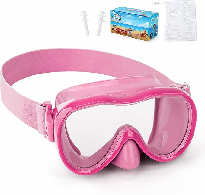 Kids Swim Goggles with Nose Cover, Anti-Leak Swim Mask with Elastic Fabric Strap, UV Protection Swimming Goggles for Kids