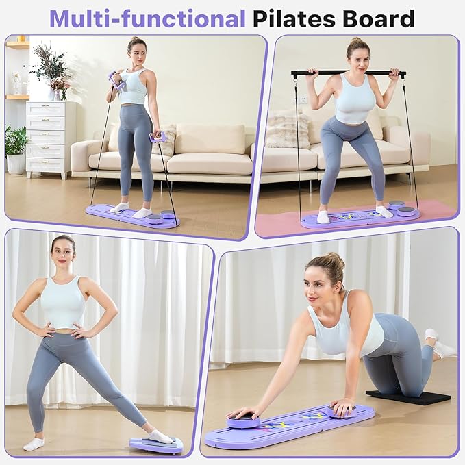 Pilates Board, Pilates Reformer Set, 7 in 1 Multifunctional Pilates Reformer Machine with Timer, Portable Foldable Pilates Board for Home Workout, Pilates Kit with Storage Bag