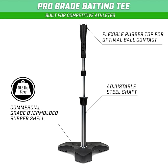 GoSports Baseball & Softball Pro Batting Tee with Heavy-Duty Tripod Base Design and Adjustable Height