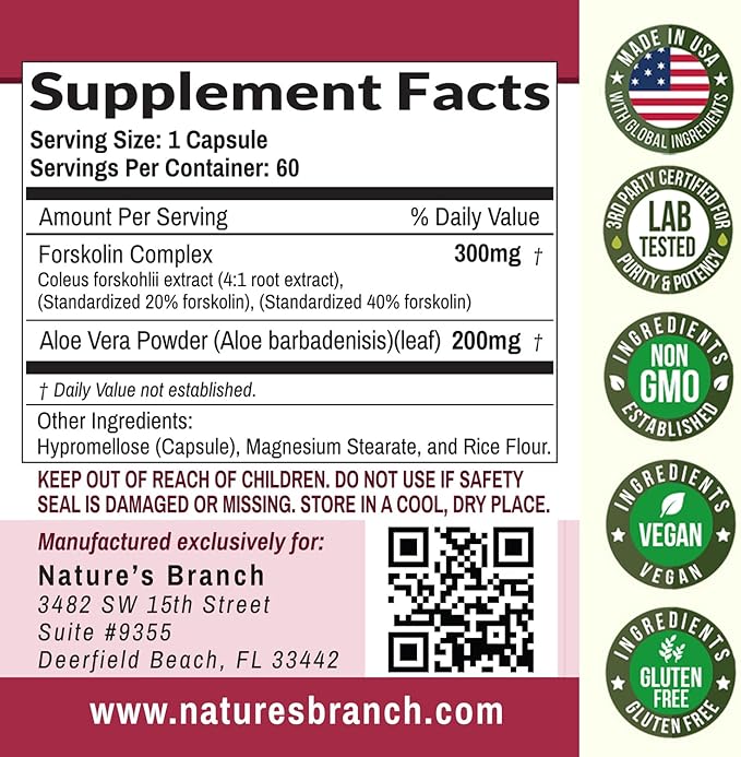 Ultra Pure Forskolin for Weight Management Maximum Strength | Coleus Forskohlii Root Extract Powder, 40% Standardized Lean Supplement for Men & Women | Premium Extreme Boost Complex - 60 Capsules