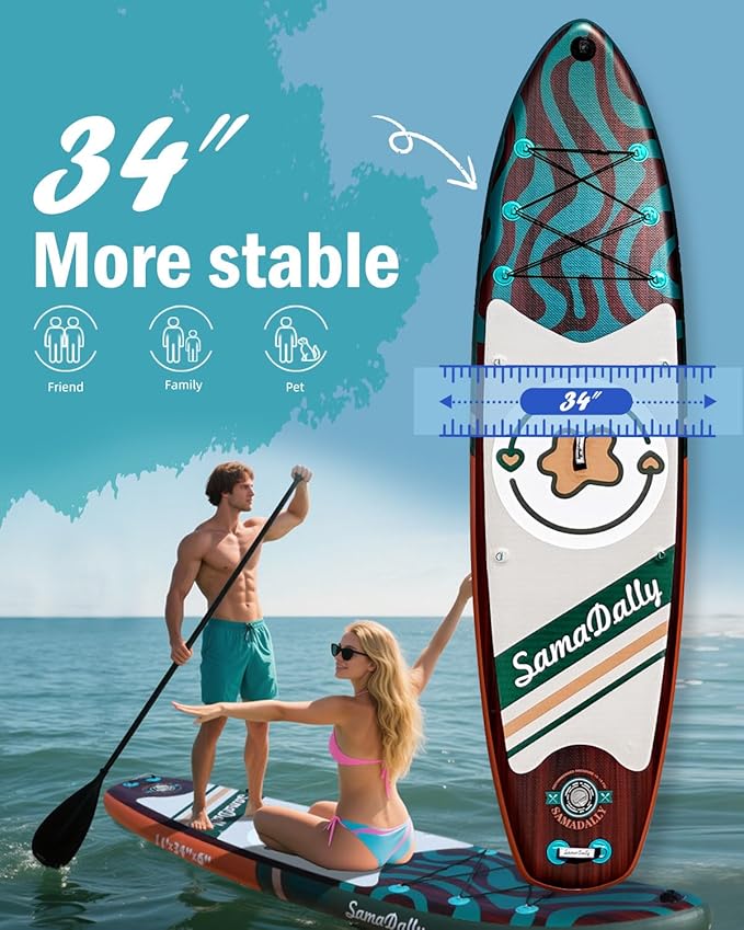 11'Stand Up Paddle Boards Surf Control with Premium SUP Board Accessories Backpack & Removable Fins, 34" Wide Inflatable Paddle Boards of All Skill Levels
