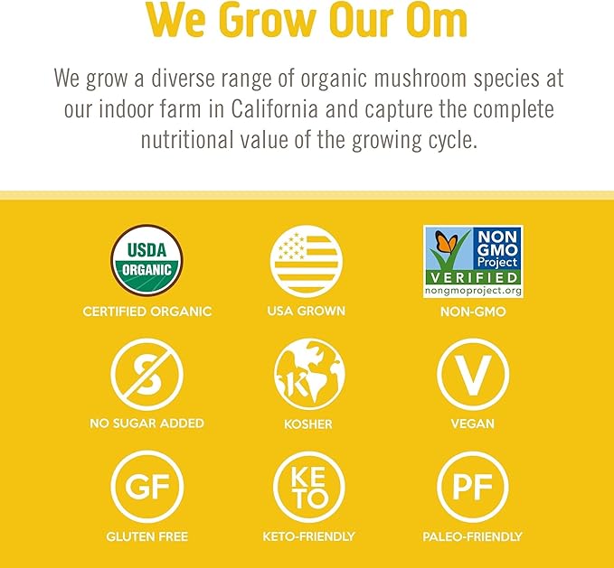 OM MUSHROOM SUPERFOOD Lion's Mane Organic Mushroom Powder, Improves Memory, Focus, Clarity, Nerve Health, and Mood Support, 7.05 oz, 100 Servings