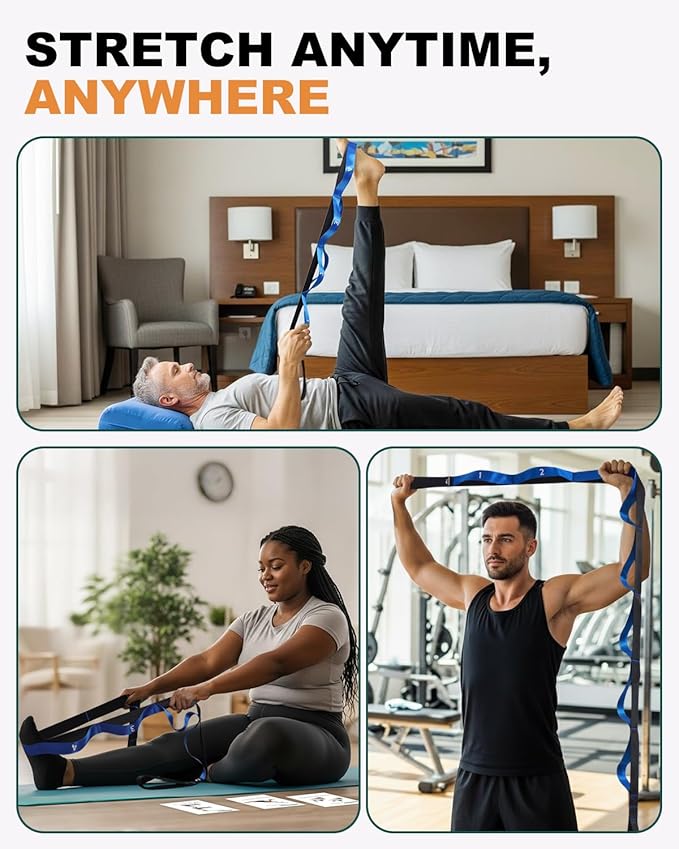 Trideer Stretching Strap for Physical Therapy, Non-Elastic Yoga Straps for Stretching with 10 Loops, Durable Nylon Stretch Bands for Exercise, Pilates, Gymnastics, Leg Stretcher with Guidance and Drawstring Bag