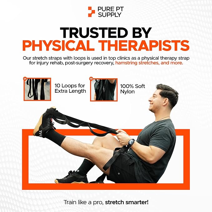 Pure PT Stretching Strap – Physical Therapist-Approved yoga straps for stretching | Premium Stretch Strap with 10 Loops for Yoga, Rehab, Injury Recovery & Flexibility, Expert Workouts Included