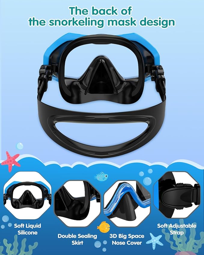 W WSTOO Kids Swim Goggles with Nose Cover,Snorkel Diving Swimming Mask for Youth 5-15,HD 3-Window Wide Vision Anti-Shattered Lens Anti-Fog&Leak