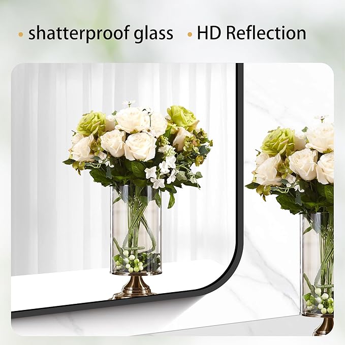 24" x 40"Bathroom Mirror, Matte Black Wall Mirror with Metal Frame, Decorative Rectangular Vanity Mirror for Bedroom Bathroom Living Room Entryway (Horizontal/Vertical)