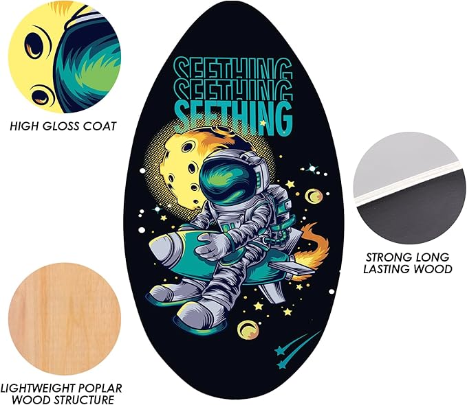 seething 35 Inch Skimboard with High Gloss Coat Wood Skim Board for Beginners,Kids, Teenagers, Adults and All Skimming