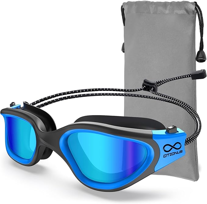 Swim Goggles, Polarized Adult Swimming Goggles Bungee Strap No Hair Pulling Anti-fog Pool Goggles for Men Women