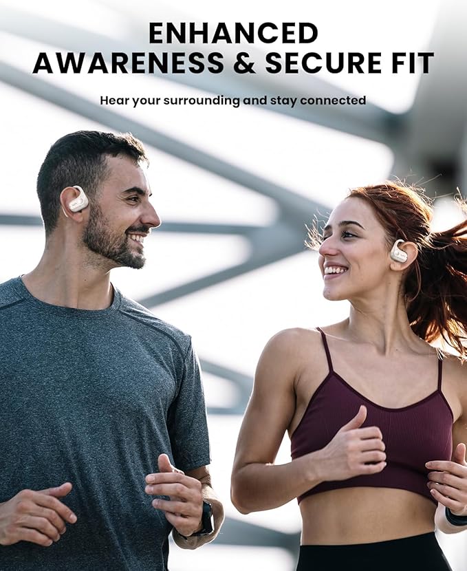 Open Ear Headphones,Wireless Bluetooth 5.3 Air Conduction Open Earbuds,Comfort & Secure Fit ,Powerful Bass,Clear Calls,30H Playback,Light Weight Sports Headsets with Ear-Hook for Workout,Running,Beige