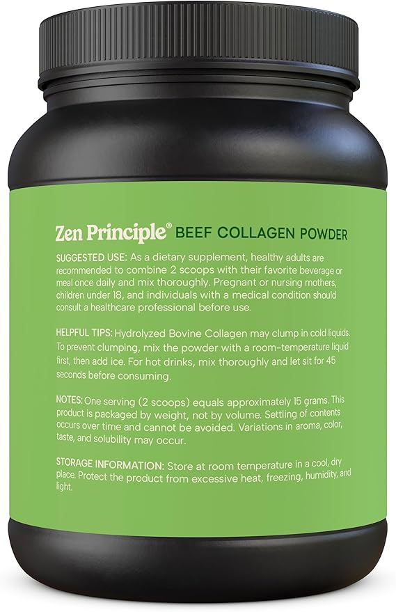 Zen Principle Grass-Fed Agglomerated Hydrolyzed Collagen Peptides 1.5 lb. Anti-Aging Protein Powder for Healthy Hair, Skin, Joints. Paleo Friendly, GMO and Gluten Free, Pasture-Raised Bovine.
