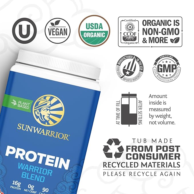 Vegan Protein Powder with BCAA | Organic Hemp Seed Protein Gluten Free Non-GMO Dairy Free Soy Sugar Free Low Carb Plant Based Protein Powder |Mocha 30 SRV 750 G | Warrior Blend by Sunwarrior