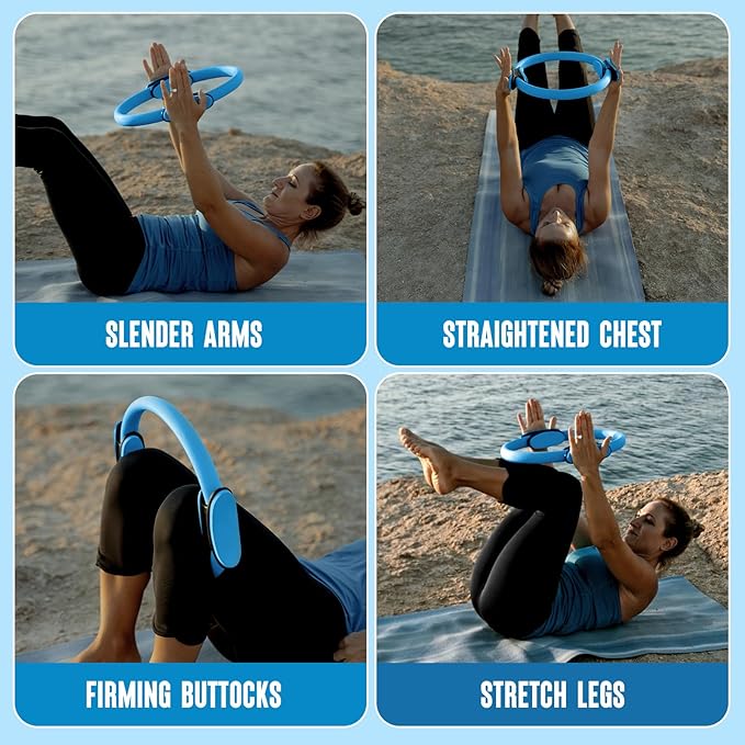 Pilates Ring Fitness Circle 14" Yoga Rings Magic Circle with Dual Padded Handles for Toning Arms, Thighs/Legs & Core，Home Exercise Equipment ﻿