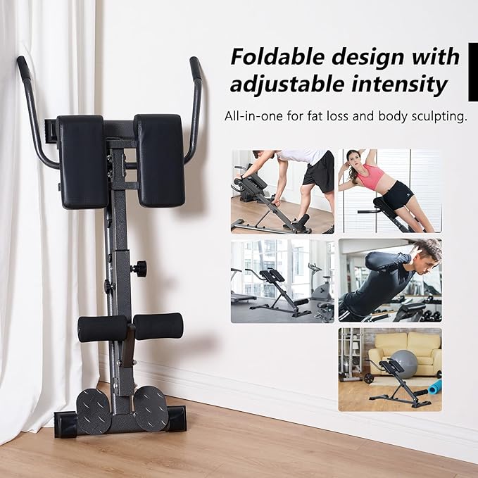 SogesPower Roman Chair Back Extension Machine, Hyperextension Bench for Hamstring,Adjustable and Foldable Exercise Equipment for Home Gym