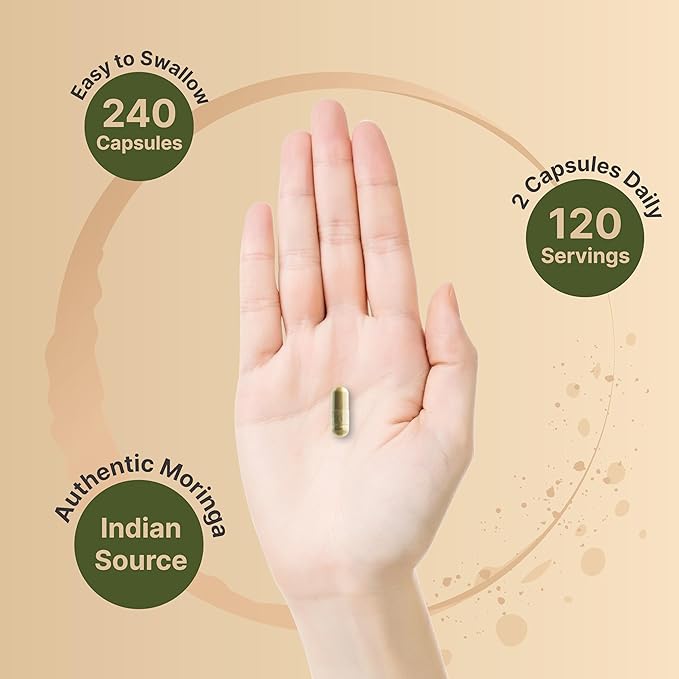 NatureBell Pure Moringa Capsules 8000mg Per Serving - Made with Moringa Powder Organic, 240 Capsules | Green Superfood, Skin Health & Immune Support | Non-GMO, Gluten Free, 4 Month Supply
