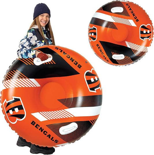 NFL Snow Tube, Heavy Duty Inflatable Sled for Tubing, Fun Winter Toys for Kids & Adults, Football Gifts for Boys - Cincinnati Bengals