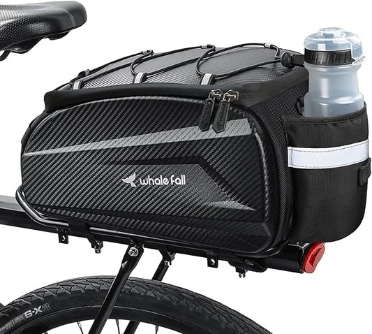 whale fall 10L Bike Rack Bag – Hard-Shell Waterproof Rear Trunk Pannier with Rain Cover, 4-Side Reflective Panels, Bike Accessories for Commuter, Road, Mountain, E-Bike