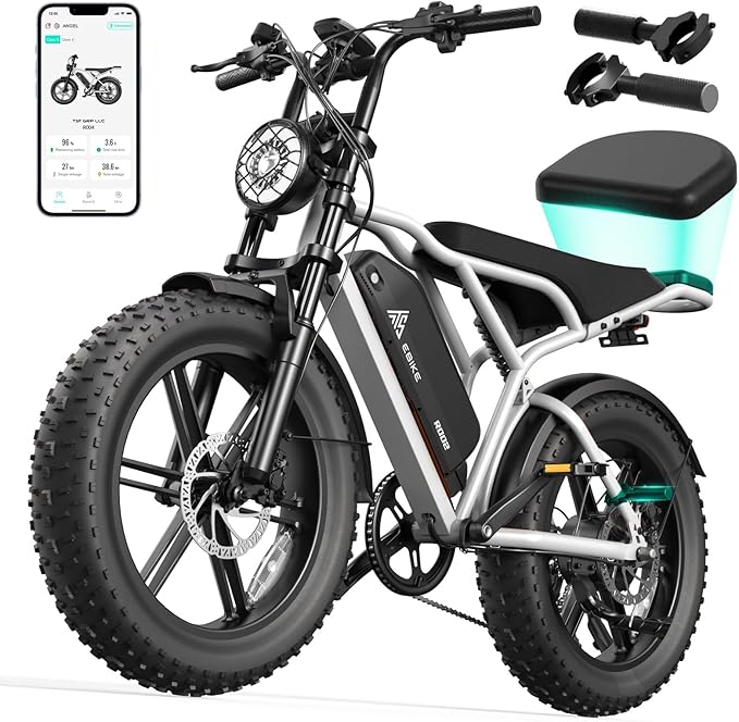 TST Electric Bike for Adults 1500W Peak 20" Fat Tire All-Terrain E-Bike 60/110 Miles 28MPH Electric Dirt Bike for Road Sand Mountain Snow - 48V 15/25AH Battery Powered Electric Motorcycle