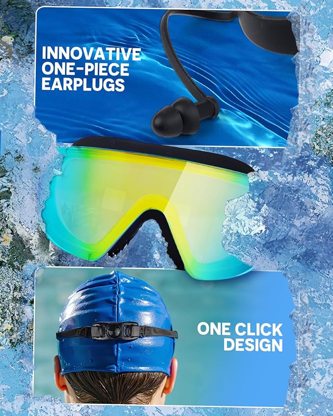 Swim Goggles, Frameless Wide View Swimming Goggles, Anti-Fog Anti-UV No Leaking Pool Goggles for Men Women Adult