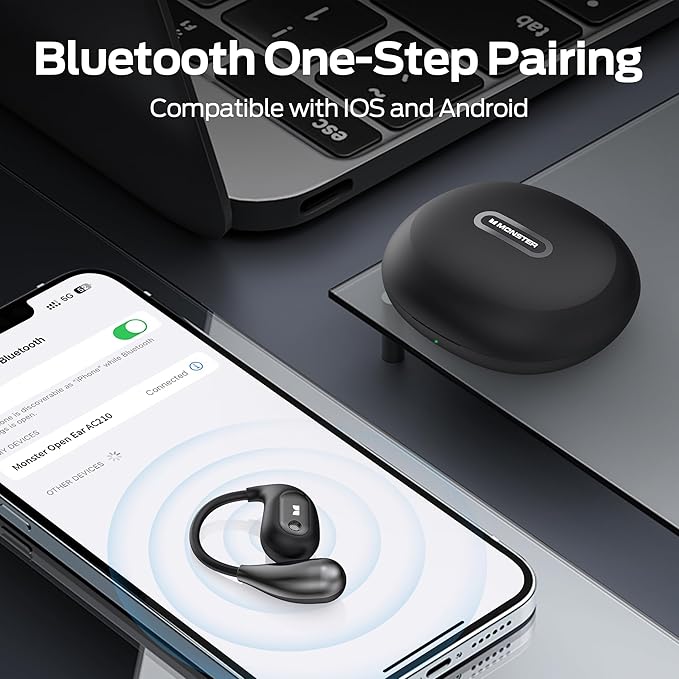 Monster Open Ear AC210 Headphones, Wireless Headphones Bluetooth 5.4 Earphones Stereo Sound,32H Playtime, HD Clear Calls,Fast Charging Touch Control, IPX5 Waterproof Open Ear Earbuds