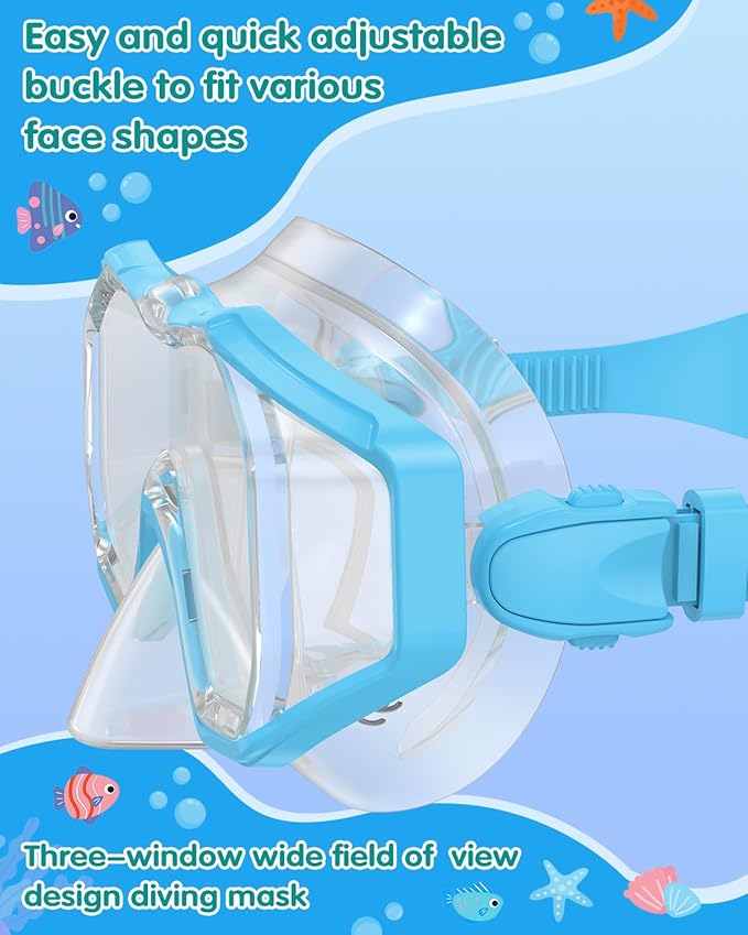 W WSTOO Kids Swim Goggles with Nose Cover,Snorkel Diving Swimming Mask for Youth 5-15,HD 3-Window Wide Vision Anti-Shattered Lens Anti-Fog&Leak
