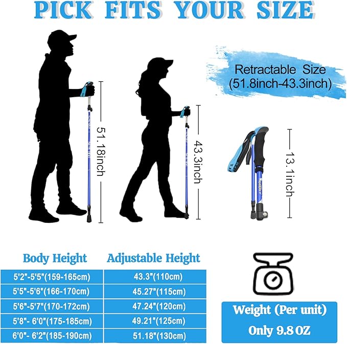 Trekking Poles Lightweight Collapsible Hiking Poles Folding Aluminum Walking Sticks 2 Pack Walking Sticks for Hiking